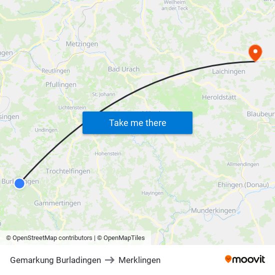 Gemarkung Burladingen to Merklingen map