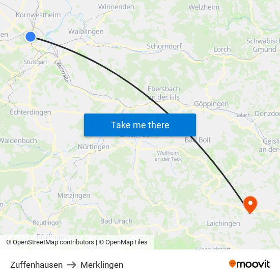 Zuffenhausen to Merklingen map