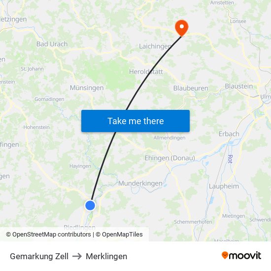 Gemarkung Zell to Merklingen map