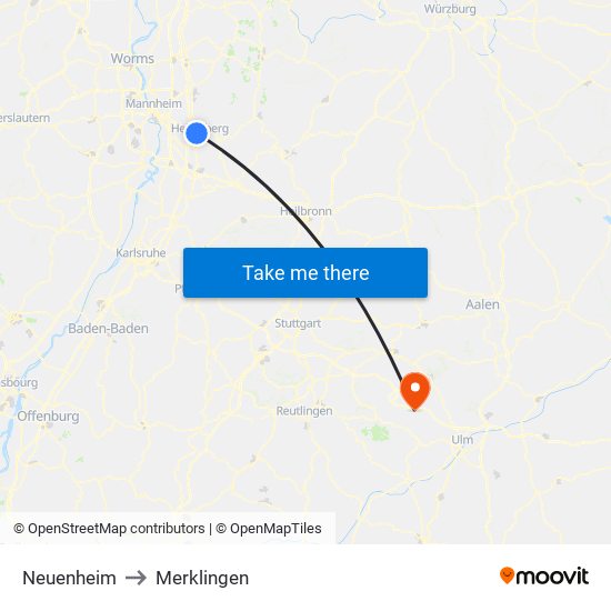 Neuenheim to Merklingen map