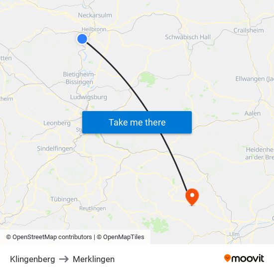 Klingenberg to Merklingen map