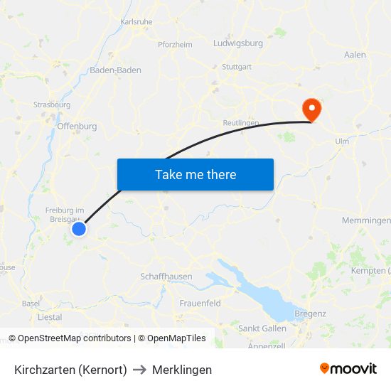 Kirchzarten (Kernort) to Merklingen map