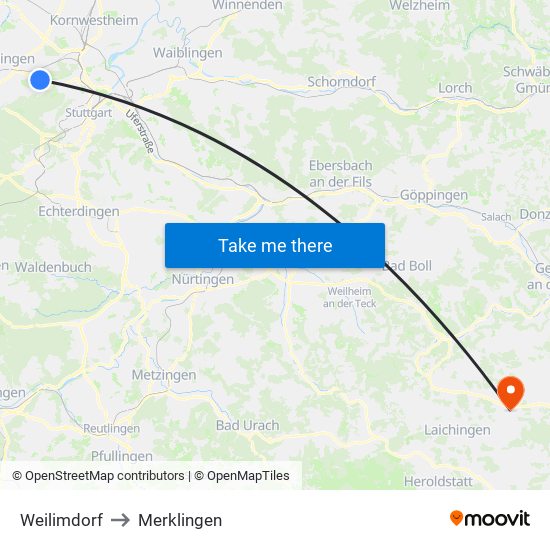 Weilimdorf to Merklingen map