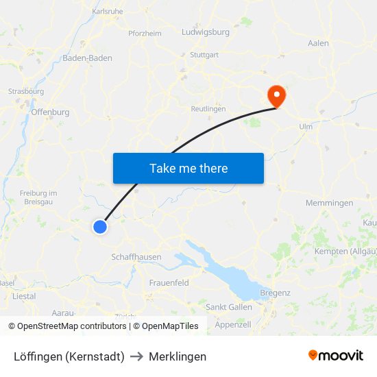 Löffingen (Kernstadt) to Merklingen map