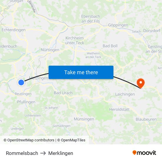 Rommelsbach to Merklingen map