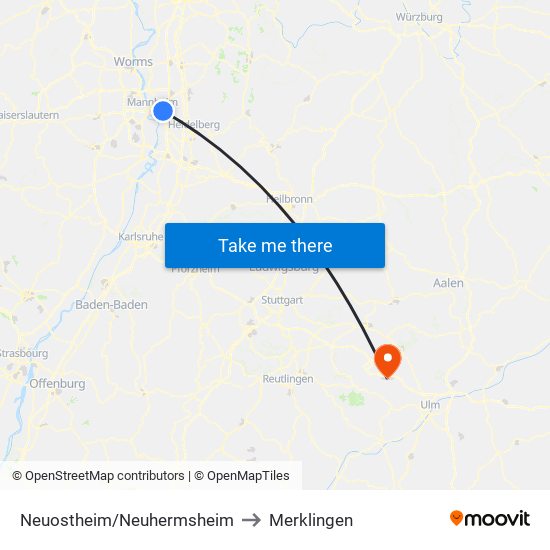 Neuostheim/Neuhermsheim to Merklingen map