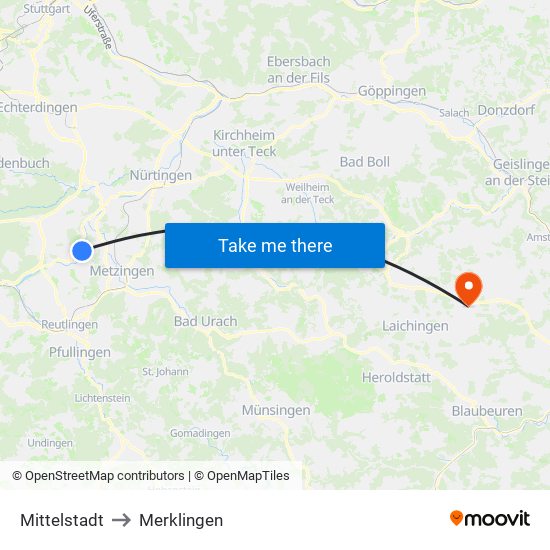 Mittelstadt to Merklingen map