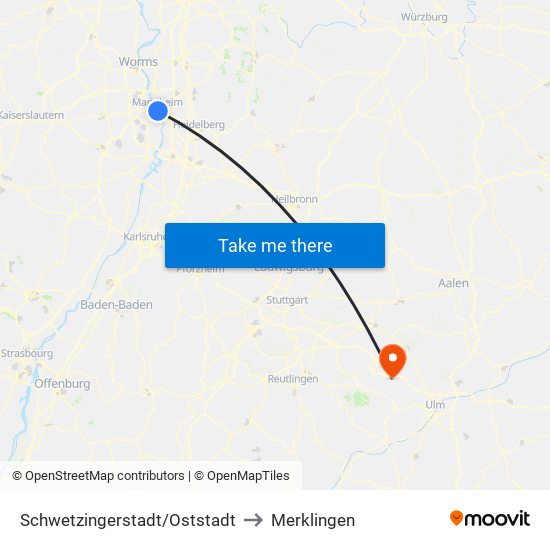 Schwetzingerstadt/Oststadt to Merklingen map