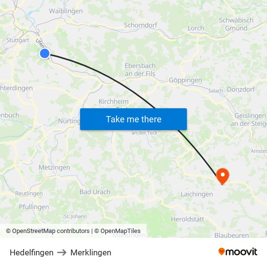 Hedelfingen to Merklingen map