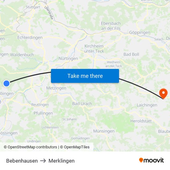 Bebenhausen to Merklingen map