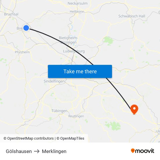 Gölshausen to Merklingen map