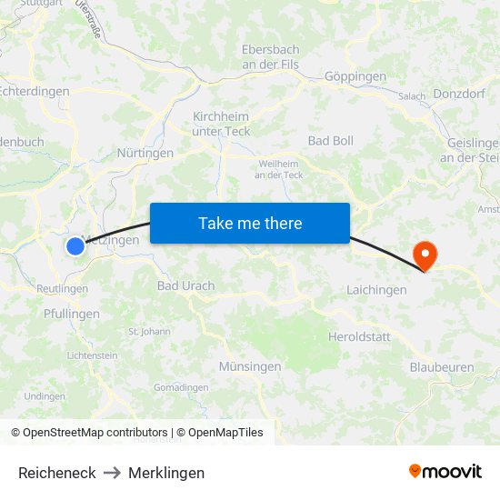 Reicheneck to Merklingen map