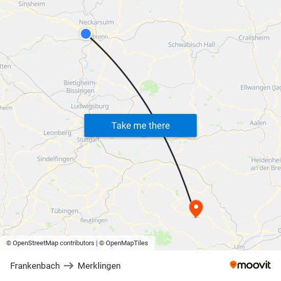 Frankenbach to Merklingen map