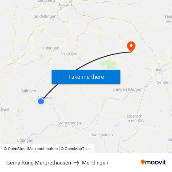 Gemarkung Margrethausen to Merklingen map