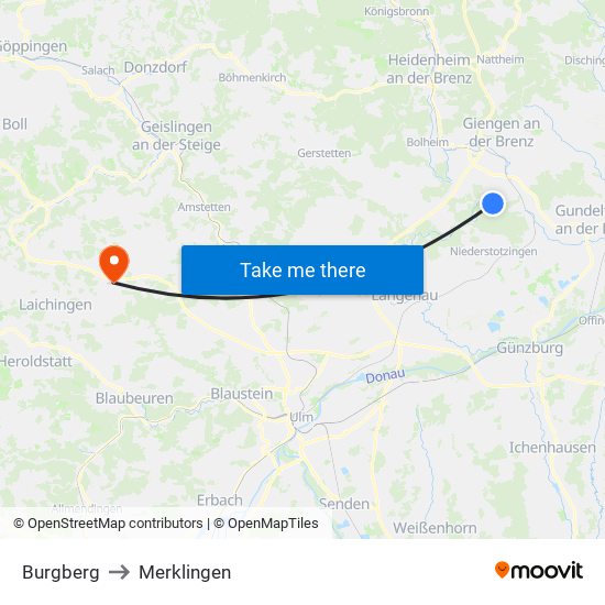 Burgberg to Merklingen map