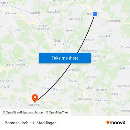 Böhmenkirch to Merklingen map