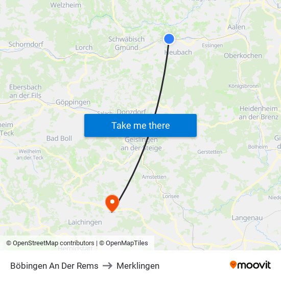 Böbingen An Der Rems to Merklingen map