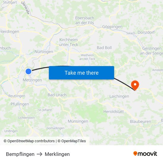 Bempflingen to Merklingen map