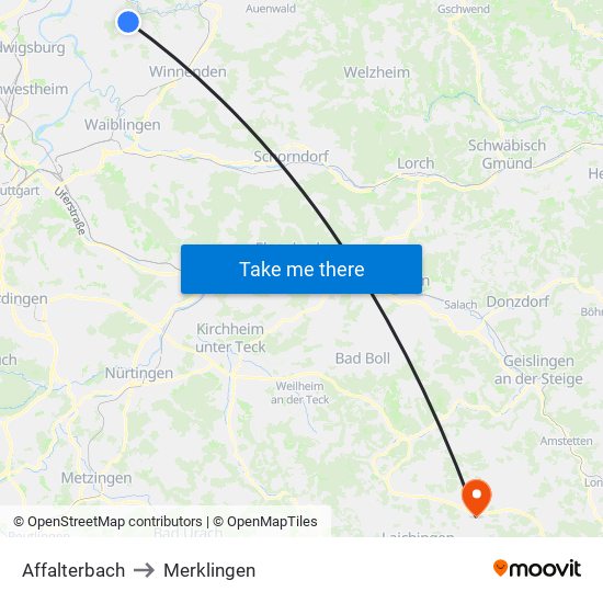 Affalterbach to Merklingen map