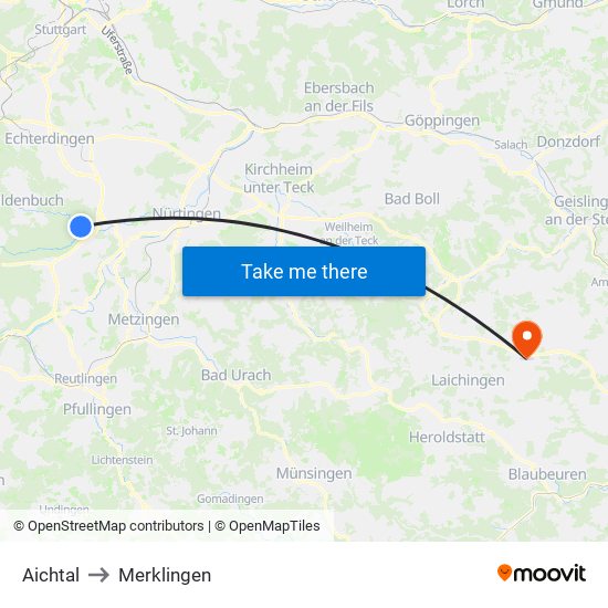 Aichtal to Merklingen map