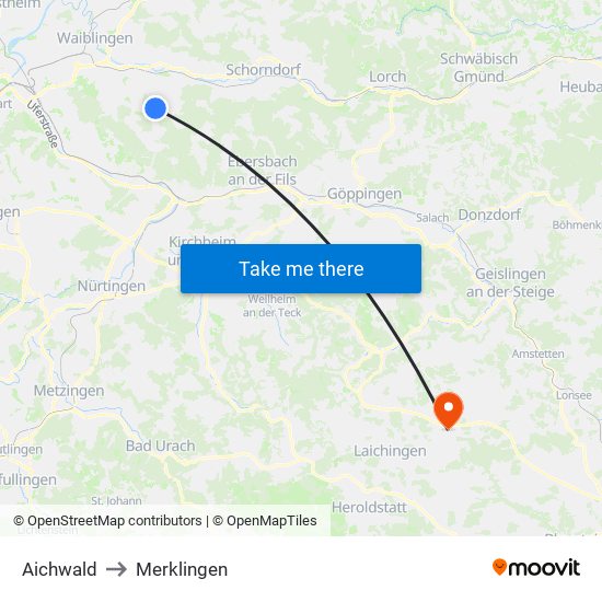 Aichwald to Merklingen map