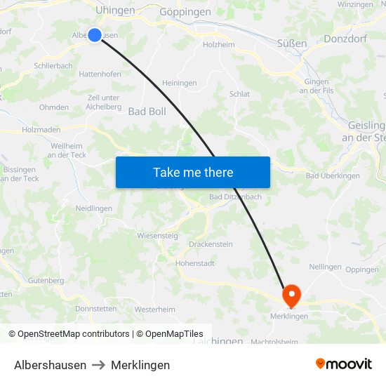 Albershausen to Merklingen map