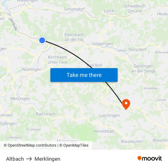 Altbach to Merklingen map