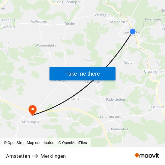 Amstetten to Merklingen map