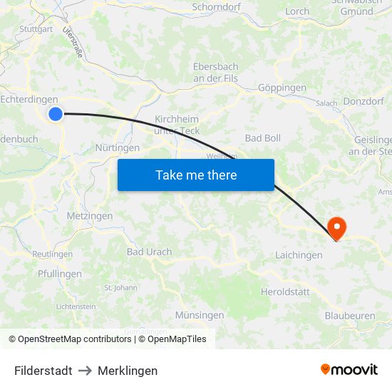 Filderstadt to Merklingen map