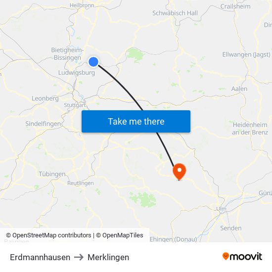 Erdmannhausen to Merklingen map