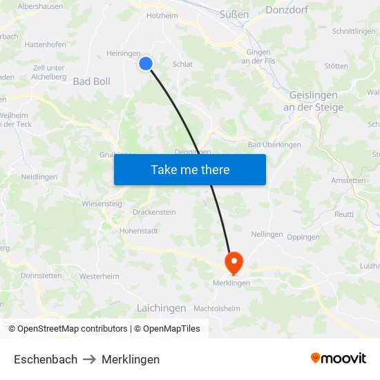 Eschenbach to Merklingen map