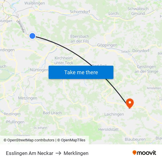 Esslingen Am Neckar to Merklingen map
