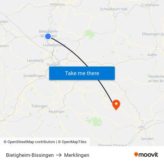 Bietigheim-Bissingen to Merklingen map