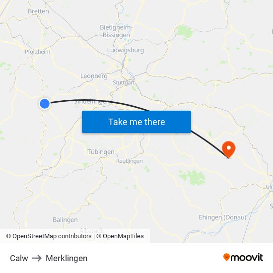 Calw to Merklingen map