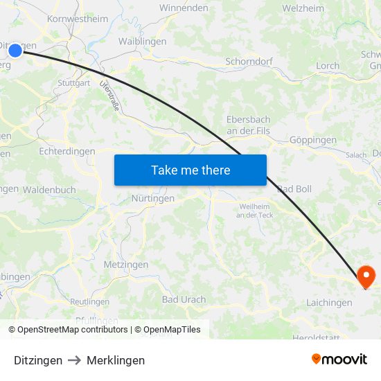 Ditzingen to Merklingen map