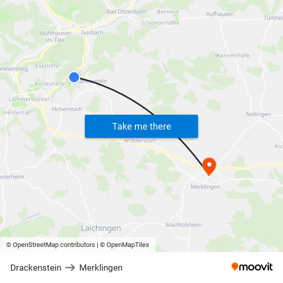 Drackenstein to Merklingen map