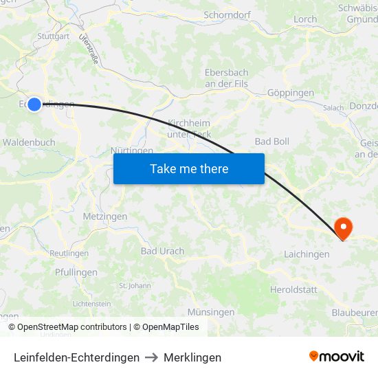 Leinfelden-Echterdingen to Merklingen map