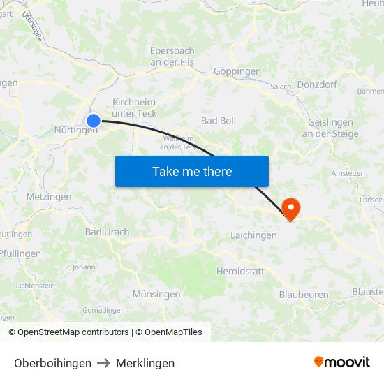 Oberboihingen to Merklingen map