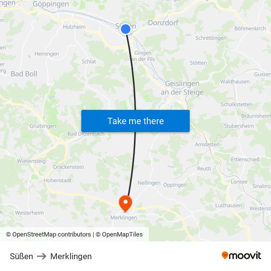 Süßen to Merklingen map