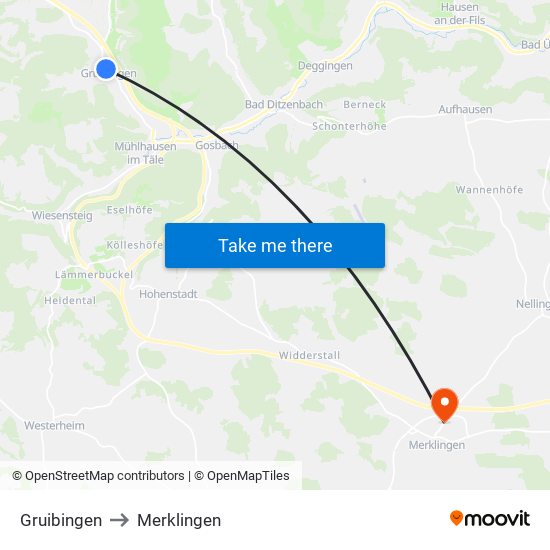 Gruibingen to Merklingen map