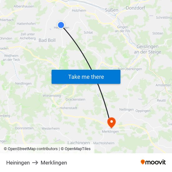 Heiningen to Merklingen map