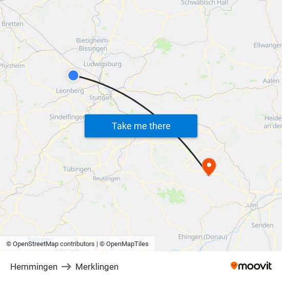 Hemmingen to Merklingen map