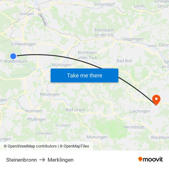 Steinenbronn to Merklingen map