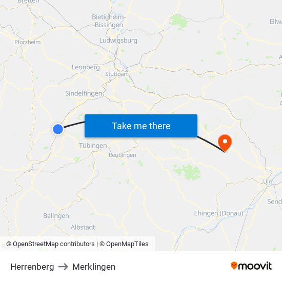 Herrenberg to Merklingen map