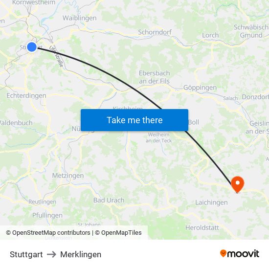 Stuttgart to Merklingen map