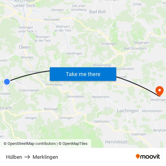 Hülben to Merklingen map