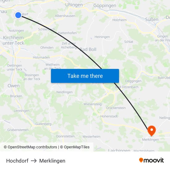 Hochdorf to Merklingen map
