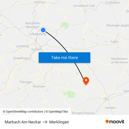 Marbach Am Neckar to Merklingen map