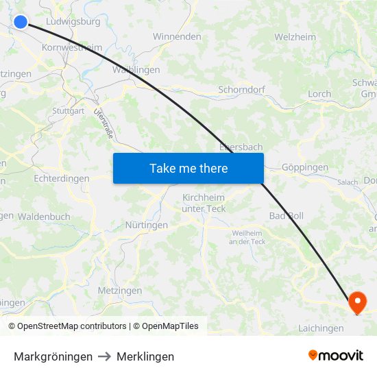 Markgröningen to Merklingen map
