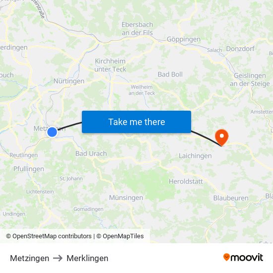 Metzingen to Merklingen map